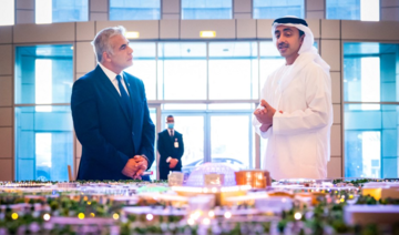 UAE Sheikh Abdullah bin Zayed bin Sultan Al-Nahyan (R) meeting with Israel's top diplomat Yair Lapid in Abu Dhabi. (AFP/WAM)