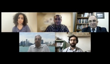 The panelists are shown in this screengrab of a virtual forum titled Dissecting the Post-September 11 Media Portrayal of Arabs and Muslims. (Screenshot)