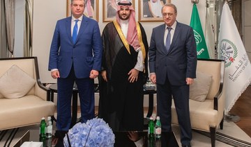 Saudi Arabia’s Deputy Defense Minister Prince Khalid bin Salman meets Russian senior officials during visit to Moscow, on Tuesday, Aug. 23, 2021. (Twitter/@kbsalsaud)