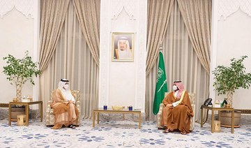 Saudi Crown Prince Mohammed bin Salman meets Qatari Foreign Minister Sheikh Mohammed bin Abdulrahman in NEOM on Wednesday, Aug. 25, 2021. (SPA)