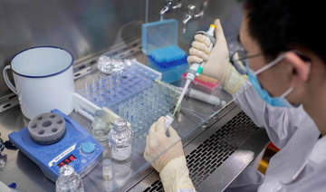 This file photo taken on April 29, 2020 shows an engineer working at the Quality Control Laboratory on an experimental vaccine for the COVID-19 coronavirus at the Sinovac Biotech facilities in Beijing. (AFP)