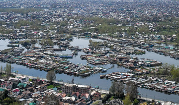 A general view shows the city and its houseboats from the top of the mountain during a government-imposed nationwide lockdown in Srinagar on April 3, 2020. (AFP)