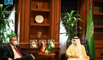 Saudi Arabia’s Minister of State for Foreign Affairs Adel Al-Jubeir meets Miguel Berger, state secretary of the German Federal Foreign Office, in Riyadh. (SPA)