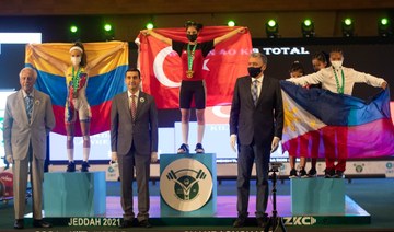 Ezgi Kilic of Turkey took gold in the Women's 40kg category on the opening day of the 2021 IWF Youth World Cup. (Supplied/SAWF)
