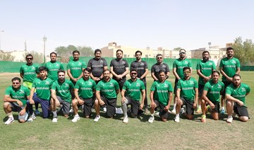 The Saudi national cricket team and coaching staff during their preparation for the 2021 ICC Men's T20 World Cup Asia Qualifier in Qatar. (SACF)
