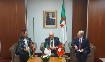 (L-R) Libyan Foreign Minister Najla Mangoush, Algerian Foreign Minister Ramdane Lamamra, and Tunisian Foreign Minister Othman Jerandi. (Twitter/@Algeria_MFA)