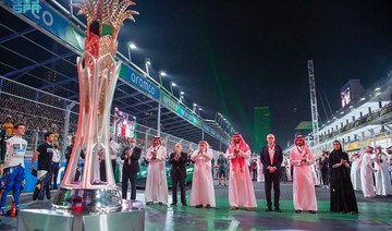 Saudi Arabia’s Crown Prince Mohammed bin Salman tours the Formula 1 Saudi Grand Prix at the Jeddah Corniche circuit. (SPA)