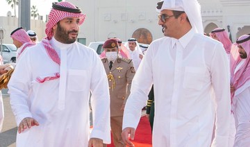 Saudi Arabia’s Prince Mohammed bin Salman leaves Doha following a two-day visit and is seen off by Qatari Emir Sheikh Tamim bin Hamad. (Twitter/@KSAMOFA)