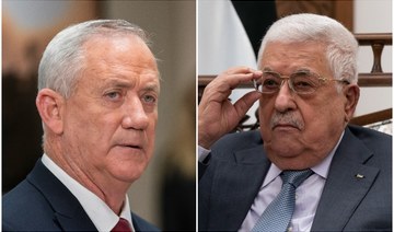 Palestinian President Mahmoud Abbas (R) visited Israel on Tuesday for a meeting with Israel Defense Minister Benny Gantz (L). (AP)