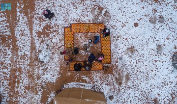 People in the Kingdom can enjoy a rare snowy escape at Jabal Al-Lawz. (SPA)
