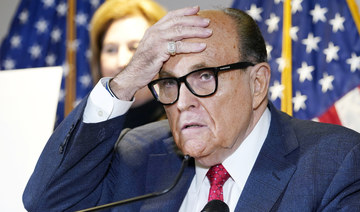 In this Nov. 19, 2020, file photo, former New York Mayor Rudy Giuliani, who was a lawyer for President Donald Trump, speaks during a news conference at the Republican National Committee headquarters in Washington. (AP)