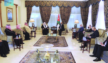 Saudi Shoura Council Speaker Abdullah Al-Asheikh meets Jordanian Prime Minister Bisher Al-Khasawneh in Amman. (Supplied)