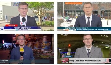 Associated Press journalist Philip Crowther has been seen on six different news channels, speaking in six different languages. (Screenshot)