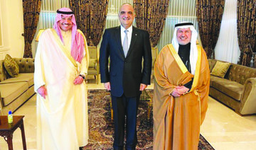 KSRelief chief Dr. Abdullah Al-Rabeeah with Bishr Al-Khasawneh, prime minister of Jordan and Naif Al-Sudairi, Saudi ambassador to Jordan. (Supplied)