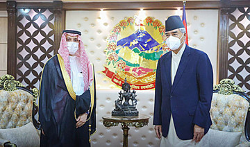 Nepalese Prime Minister Sher Bahadur Deuba receives Saudi Foreign Minister Prince Faisal bin Farhan in Katmandu. (Supplied)