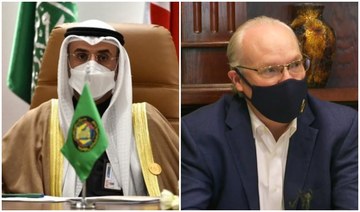 GCC's Dr. Al-Hajraf (L) met with UN Resident and Humanitarian Coordinator for Yemen David Gressly and the US Special Envoy for Yemen Tim Lenderking (R). (AFP/File Photos)