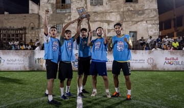 Members of Tam AQ celebrate winning the national Red Bull Neymar Jr’s Five in Jeddah. (Supplied)