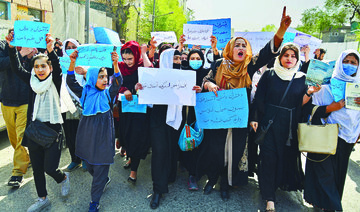 Afghan women protest outside the Ministry of Education. (AFP file photo)