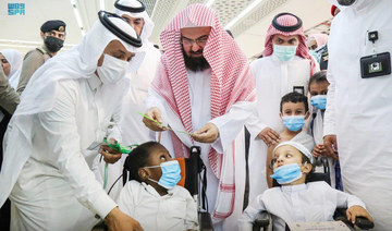 Sheikh Dr. Abdulrahman Al-Sudais launches smart wristbands help parents locate lost children in crowds. (SPA)
