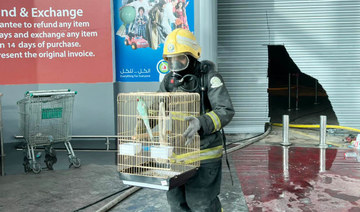 A Civil Defense crew in Alkhobar rescued animals including cats, dogs and fish from Pets Houses. (Saudi Civil Defense)