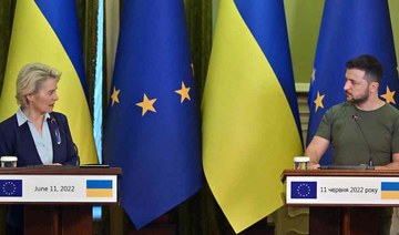 Ukraine’s President Volodymyr Zelensky and European Commission President Ursula von der Leyen attend press briefing in Kyiv on J