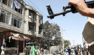 A general view of the site where an explosive-laden vehicle detonated amidst an attack on a Sikh Temple in Kabul, Afghanistan.