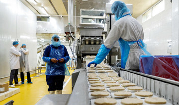 Salicornia plant-based burger patties are produced on a production line at a food processing plant in Sharjah on June 8, 2022. 
