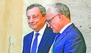 Italian Prime Minister Mario Draghi with Rome’s Mayor Robert Gualtieri in Rome. (AP)