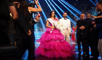Journalism student and host of @WITHYASMINASHOW Yasmina Zaytoun with her Miss Lebanon 2022 crown. (Arab News/ Alex Spoerndli)