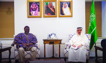 Saudi minister Khalid bin Faisal Al-Sehli receives Ghana’s envoy to the Kingdom, Mohammed Habibu Tijani. (Supplied)