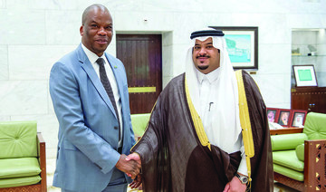 Prince Mohammed bin Abdulrahman receives South Africa’s ambassador to Saudi Arabia Mogobo David Magabe. (Supplied)