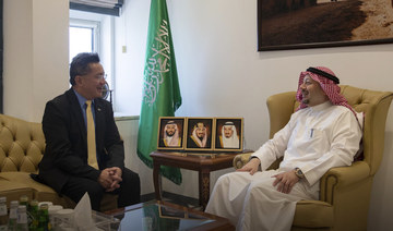 Saudi minister Fahad Abualnasr receives charge d’affaires of the Thai Embassy in Riyadh. (Supplied)
