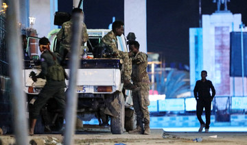 Security forces patrol near the Hayat Hotel after an attack by Al-Shabaab fighters in Mogadishu on August 20, 2022. (AFP)