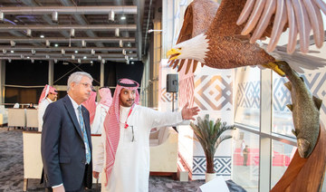 Algeria’s Ambassador Mohammed Ali Boughazi visits the International Saudi Falcons and Hunting Exhibition. (SPA)