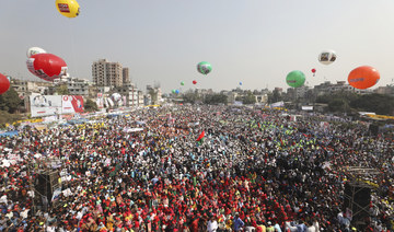 Bangladesh National Party (BNP) supporters shout slogans during a rally in Dhaka, Bangladesh, Saturday, Dec. 10, 2022. (AP)