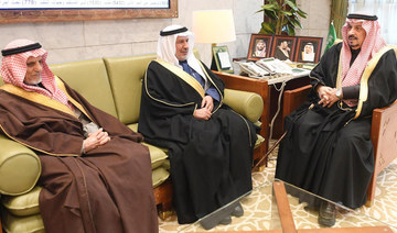 KSrelief Supervisor General Dr. Abdullah Al-Rabeeah meets with Prince Faisal bin Bandar in Riyadh. (Supplied)