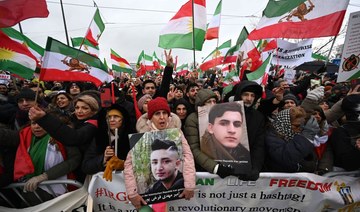 People take part in a rally against the Iranian regime in front of the European Parliament in Strasbourg, eastern France on Janu