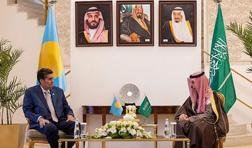 Saudi Arabia’s Foreign Minister Prince Faisal bin Farhan receives the president of Palau in Riyadh on Monday. (SPA)