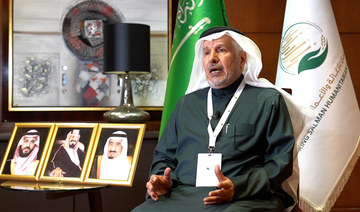 KSrelief Supervisor General Dr. Abdullah Al-Rabeeah talks to Arab News in Riyadh on Feb. 21, 2023. (Yazeed Alsamrani)