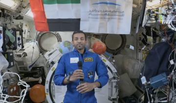 Emirati astronaut Sultan Al-Neyadi talks with UAE leaders from the International Space Station