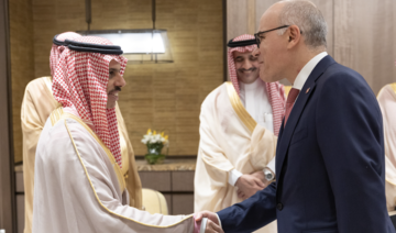 Saudi Arabia’s Foreign Minister Prince Faisal bin Farhan meets with his Tunisian counterpart Nabil Ammar in Jeddah on Thursday. 