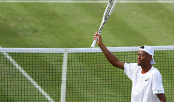 US player Christopher Eubanks celebrates beating Australia's Christopher O'Connell during their men's singles tennis match.