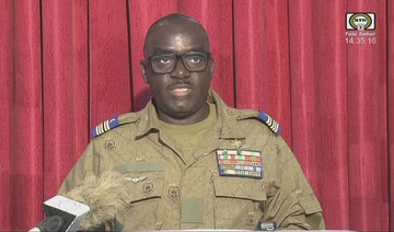 Colonel Major Amadou Abdramane, a CNSP (Conseil national pour la sauvegarde de la patrie) member, reading a statement on TV.