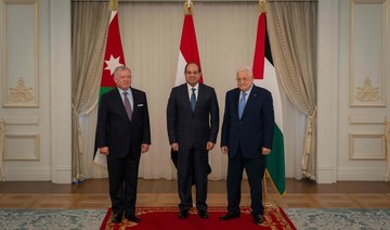 (L2R) King Abdullah II, Egyptian President Abdel Fattah El-Sisi and his Palestinian counterpart Mahmud Abbas. 