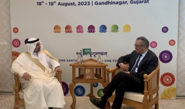 Saudi Arabia’s Health Minister Fahad Al-Jalajel meets with the Director-General of the World Health Organization Tedros Adhanom.