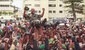 Soldiers hold General Brice Clothaire Oligui Nguema aloft in Libreville, Gabon, Wednesday Aug. 30, 2023. (AP)