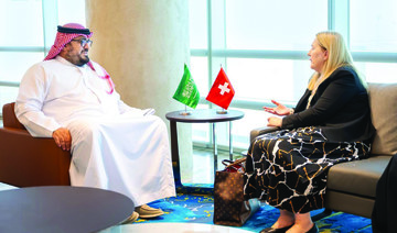 Faisal bin Fadel Al-Ibrahim holds talks with Helene Budliger Artieda in Riyadh. (SPA)
