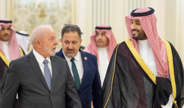 Saudi Arabia’s Crown Prince Mohammed bin Salman receives the President of Brazil Luiz Inacio Lula da Silva in Riyadh on Tuesday.