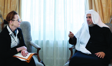 Dr. Mohammed bin Abdulkarim Al-Issa holds talks with Greta Gunnarsdottir in New York. (Supplied)