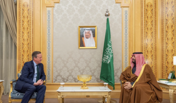 Saudi Crown Prince Mohammed bin Salman meets with British Foreign Secretary David Cameron in Riyadh. (SPA)